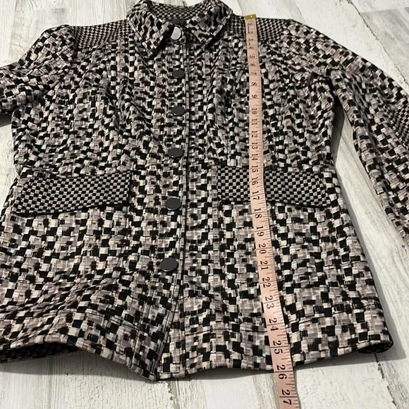 Hilton Hollis Check Squares Black and Tan Snap Jacket Size 10 - Picture 11 of 12